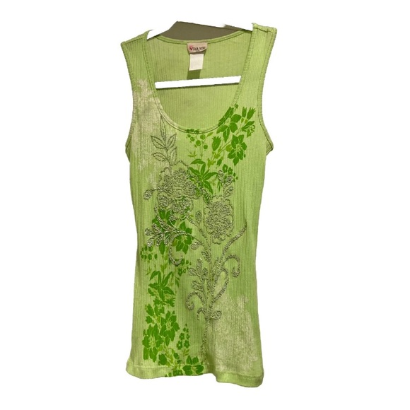Vintage Fairycore Grunge Y2K Ribbed 3D Embellished Tank Top Floral Viva You USA - Picture 1 of 13